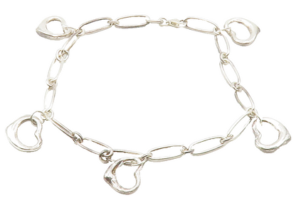 925 Sterling Silver  Shiny Open Love Heart Charmed Chain Bracelet  BT5963