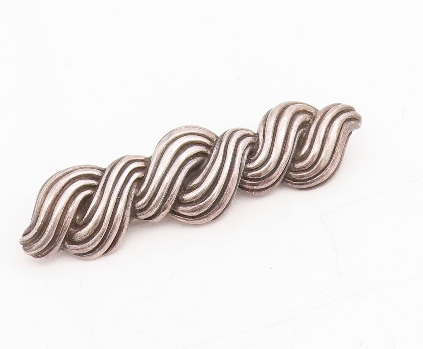 925 Sterling Silver Vintage Brooch Dark Tone Thick Twisted Rope Etched  BP11475