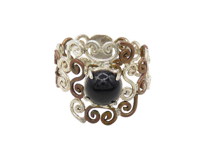 925 Sterling Silver  Vintage Cabochon Cut Black Onyx Band Ring Sz 10  RG19799