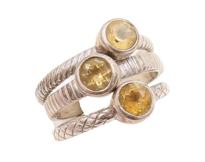 925 Sterling Silver Vintage Ring Etched Stackable Round Citrine  Sz 8  RG30530