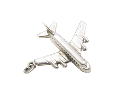 925 Sterling Silver  Vintage Shiny Petite Airplane Motif Pendant  PT7199