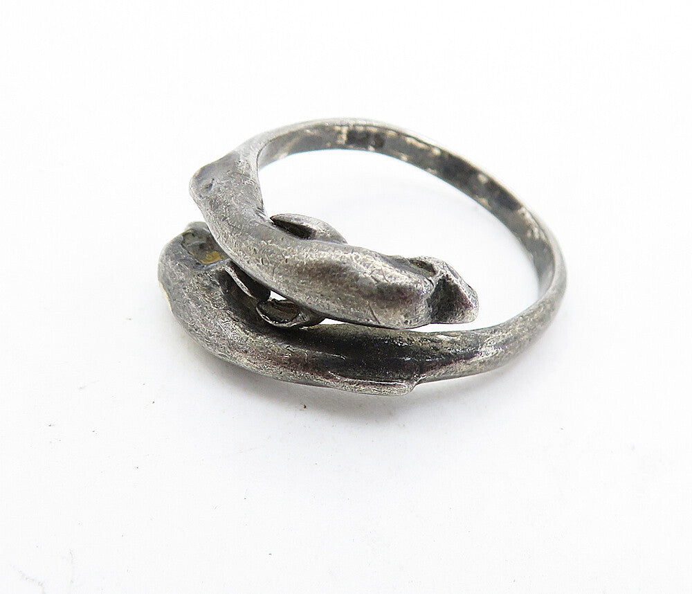 925 Sterling Silver  Vintage Oxidized Dolphin Bypass Band Ring Sz 8  RG6816