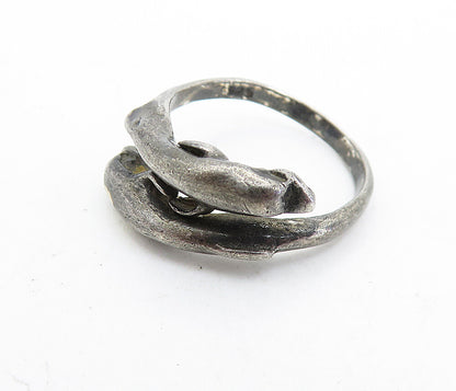 925 Sterling Silver  Vintage Oxidized Dolphin Bypass Band Ring Sz 8  RG6816