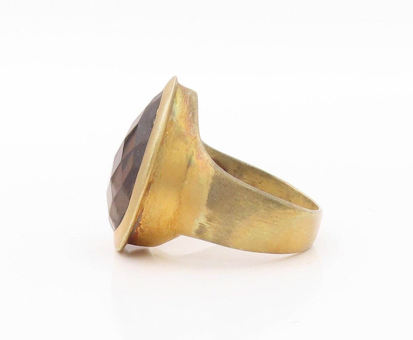 925 Sterling Silver Vintage Ring Gold Plated Drop Cut Smoky Quartz Sz 8  RG30310