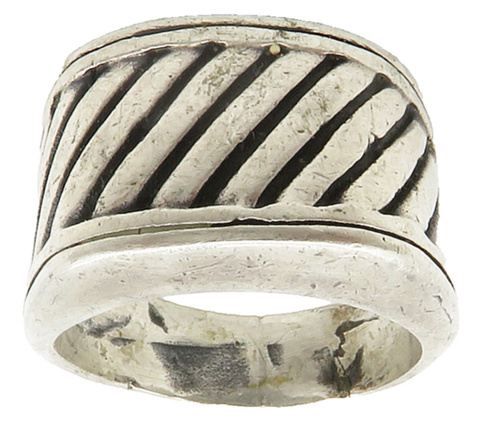 925 Sterling Silver  Vintage Shiny Slanted Dome Band Ring Sz 8  RG14848