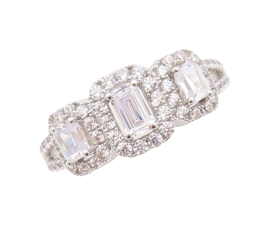 925 Sterling Silver Vintage Ring Rectangle Cut Halo CZ Band  Sz 7  RG30738