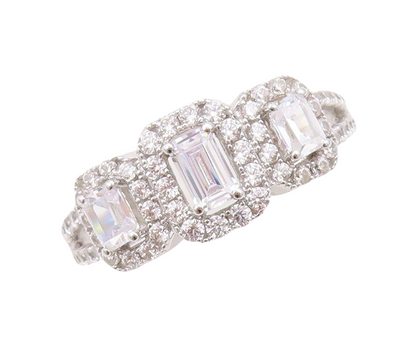 925 Sterling Silver Vintage Ring Rectangle Cut Halo CZ Band  Sz 7  RG30738