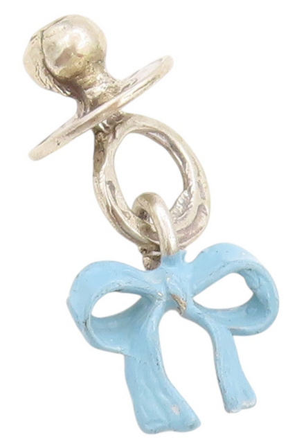 925 Sterling Silver Vintage Pendant Enameled Baby Pacifier Bow Charm  PT24634
