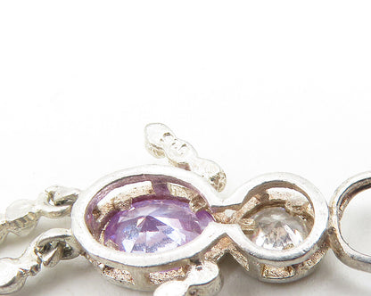 925 Sterling Silver  Vintage Purple Cubic Zirconia Figure Pendant  PT9158