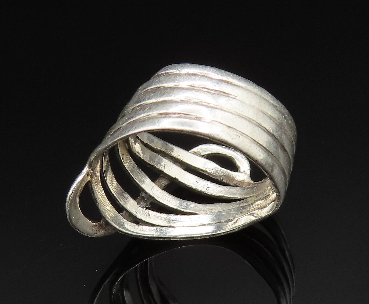925 Sterling Silver  Vintage Slanted Multi Row Band Ring Sz 6  RG24826