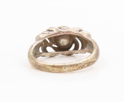 925 Sterling Silver Vintage Ring Round Pearl Elegant Woven Band  Sz 9  RG34888