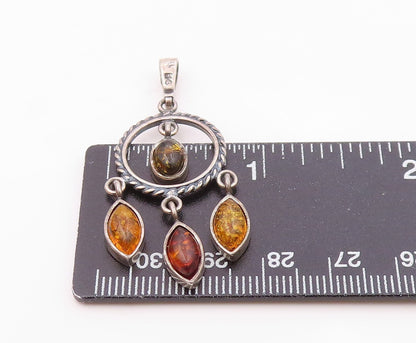 POLAND 925 Sterling Silver  Vintage Cabochon Cut Amber Twist Pendant  PT18078