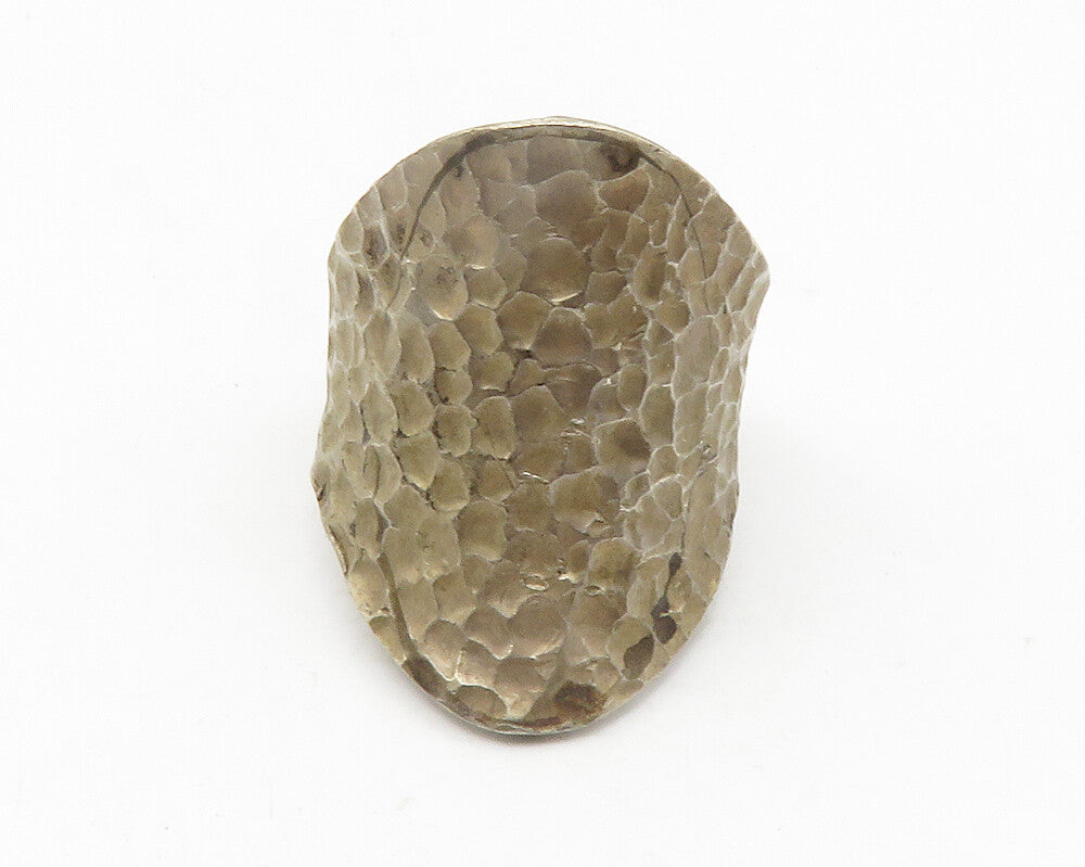 925 Sterling Silver  Vintage Dark Tone Hammered Tapered Band Ring Sz 7 RG11864