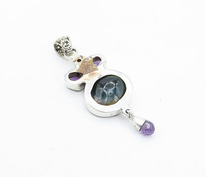 925 Sterling Silver  Vintage Shiva Eye Shell Amethyst & Pearl Pendant  PT3104