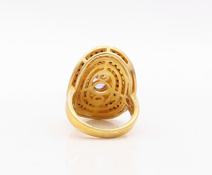 925 Sterling Silver Vintage Ring Gold Plated Large Topaz & Spinel  Sz 6  RG29966