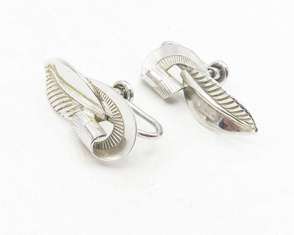 CARLART 925 Silver  Vintage Modernist Floral Leaf Non Pierce Earrings  EG6132