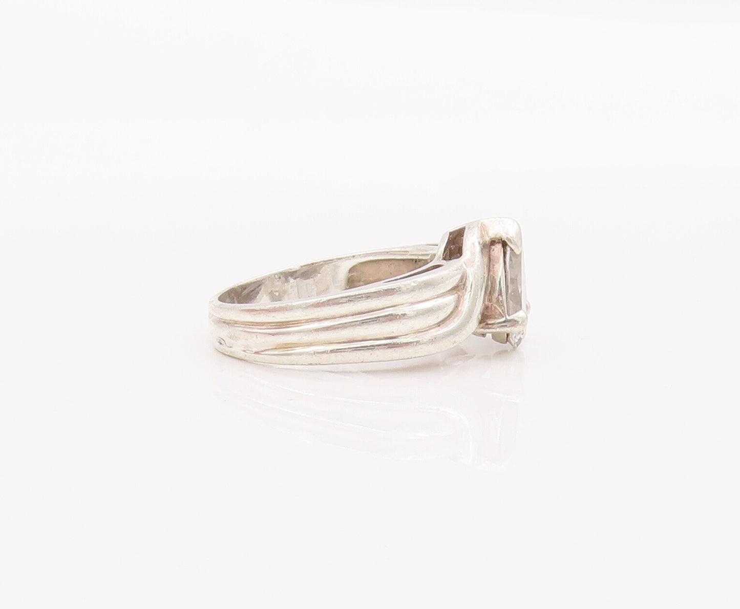 925 Sterling Silver Vintage Ring Solid Carved Drop Cut CZ  Sz 6.5  RG28307