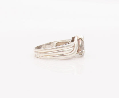 925 Sterling Silver Vintage Ring Solid Carved Drop Cut CZ  Sz 6.5  RG28307