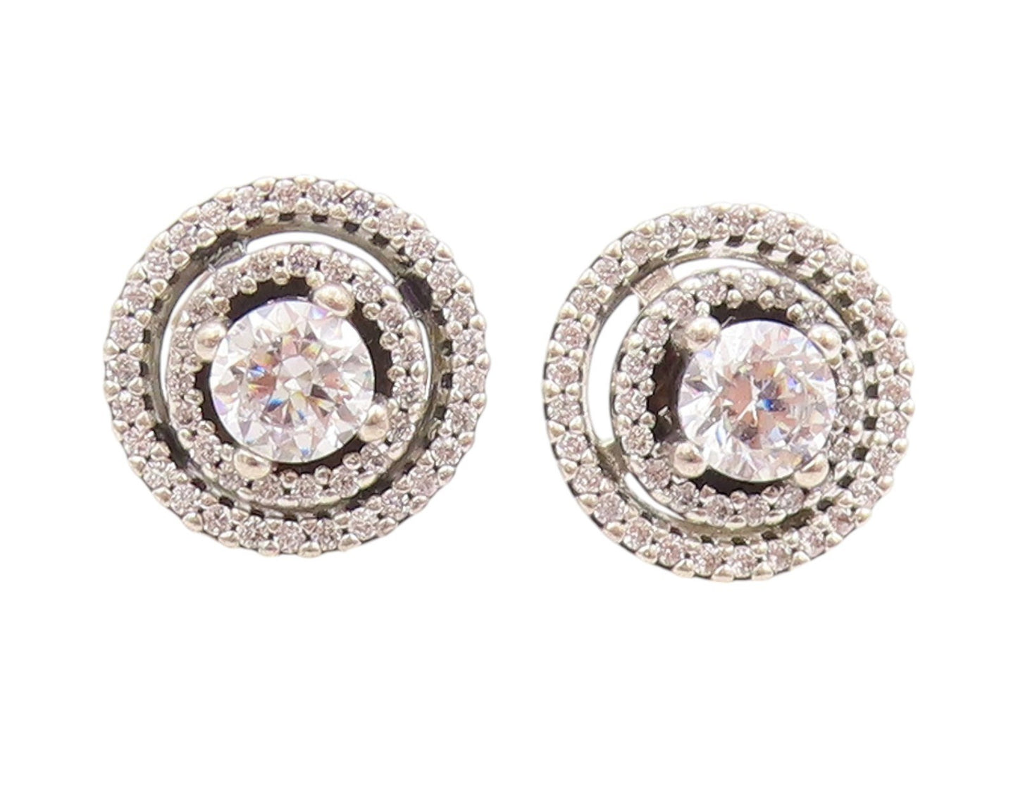 925 Sterling Silver Vintage Earrings PANDORA Topaz Halo Rings Studs EG13534
