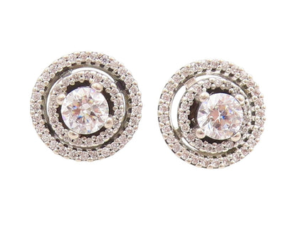 925 Sterling Silver Vintage Earrings PANDORA Topaz Halo Rings Studs EG13534