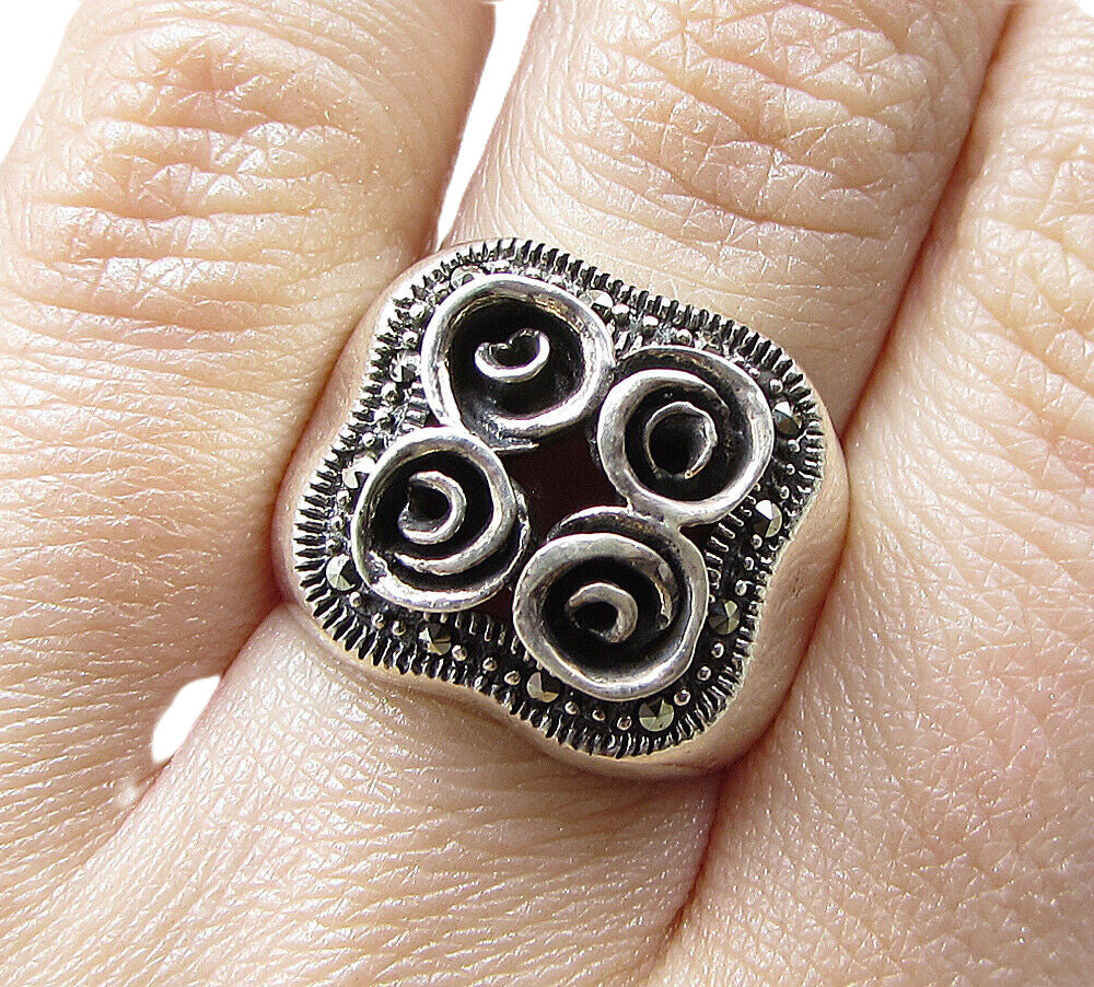 925 Sterling Silver  Marcasite Blooming Spring Flowers Ring Sz 6.5  RG1963