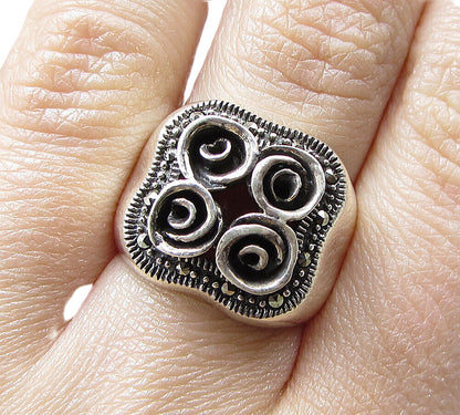 925 Sterling Silver  Marcasite Blooming Spring Flowers Ring Sz 6.5  RG1963
