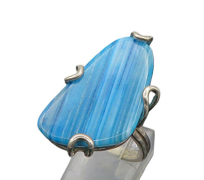 BARSE 925 Sterling Silver  Vintage Blue Agate Shiny Cocktail Ring Sz 7 RG19646