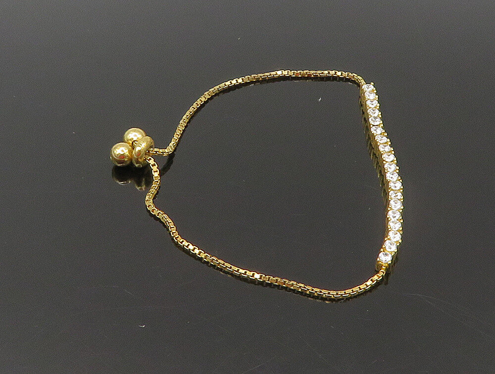 Gold Over 925 Silver  Cubic Zirconia Adjustable Child Box Chain Bracelet BT1102