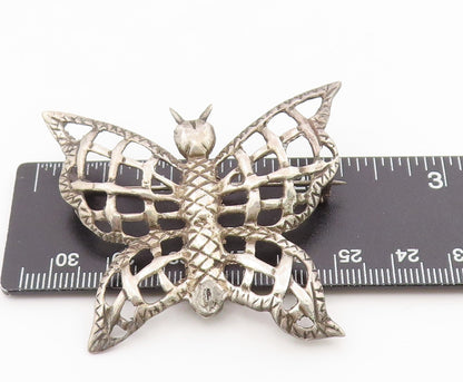 925 Sterling Silver Vintage Brooch Etched Openwork Butterfly Design Pin  BP12109