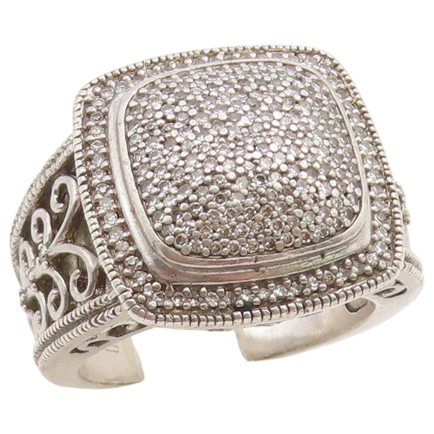 925 Sterling Silver Vintage Ring Real Diamonds Statement Band  Sz 7  RG36726