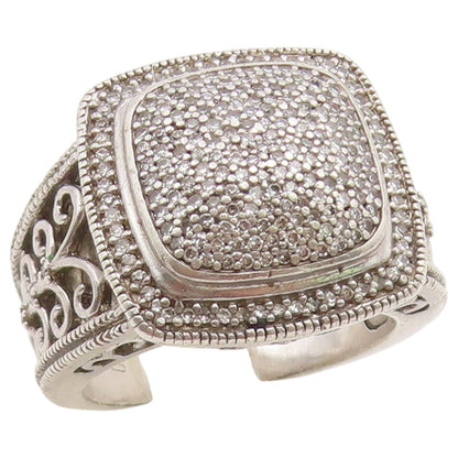925 Sterling Silver Vintage Ring Real Diamonds Statement Band  Sz 7  RG36726