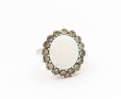 925 Sterling Silver Vintage Ring Cabochon Opal Halo CZ Band  Sz 6.5  RG35183