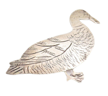 925 Sterling Silver Vintage Brooch Pin Minimalist Carved Walking Duck  BP10943