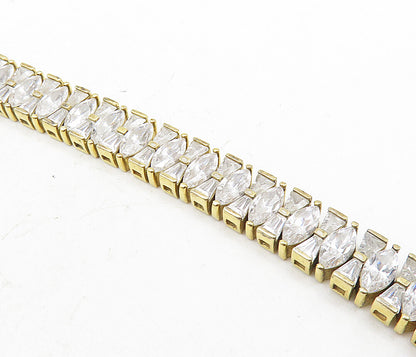 925 Sterling Silver  Cubic Zirconia Gold Plated Shiny Chain Bracelet  BT4075