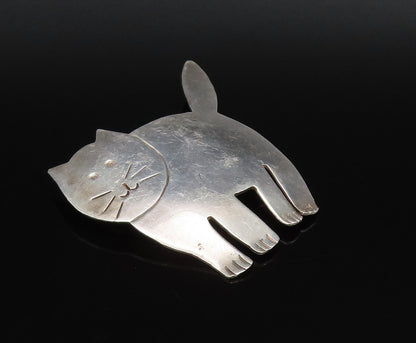 MEXICO 925 Sterling Silver Vintage Minimalist Etched Cat Brooch Pin BP10038