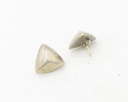 925 Sterling Silver & 14K GOLD  Vintage Shiny Triangle Stud Earrings  EG9523