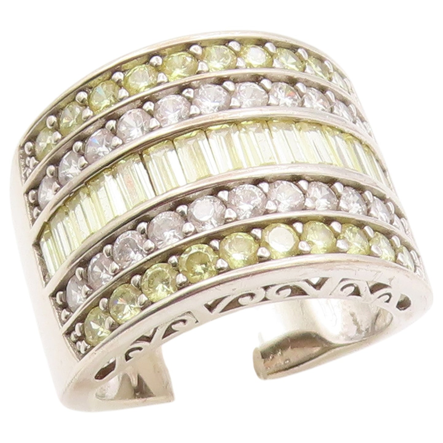 925 Sterling Silver Vintage Ring Topaz Multirow Statement Band  Sz 10  RG36495