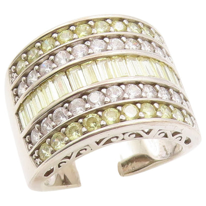 925 Sterling Silver Vintage Ring Topaz Multirow Statement Band  Sz 10  RG36495