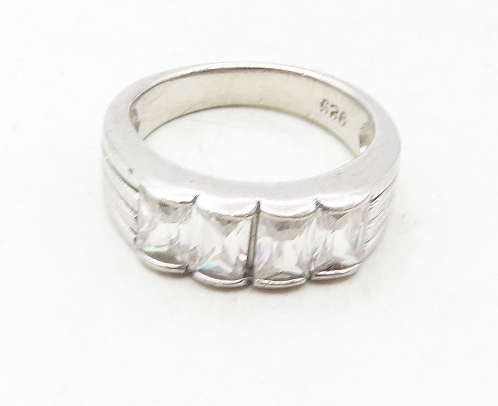 925 Sterling Silver  Vintage Cubic Zirconia 4 Stone Band Ring Sz 8  RG9440