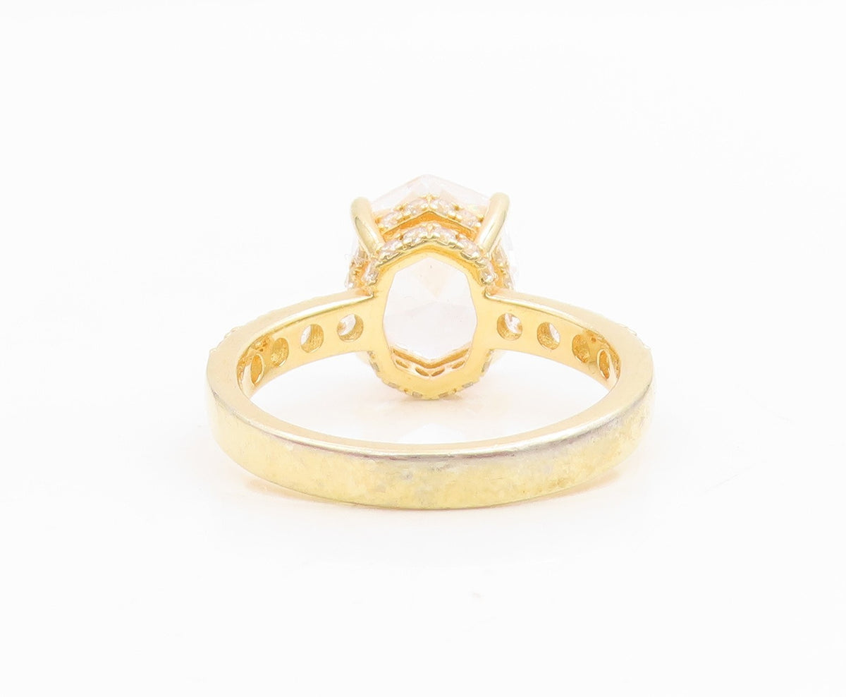 925 Sterling Silver Vintage Ring Gold Plated Elegant CZ Band  Sz 7  RG35015