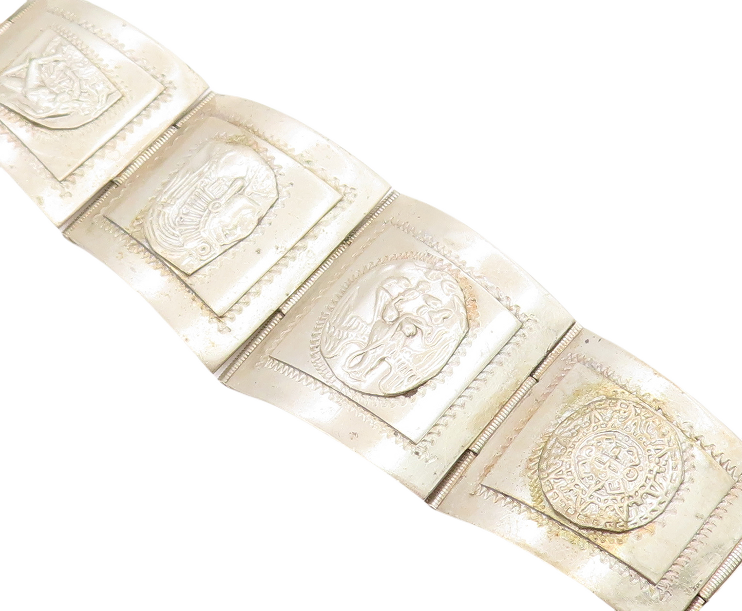 TAXCO MEXICO 925 Silver  Vintage Chief's Head Hinge Chain Bracelet  BT2688