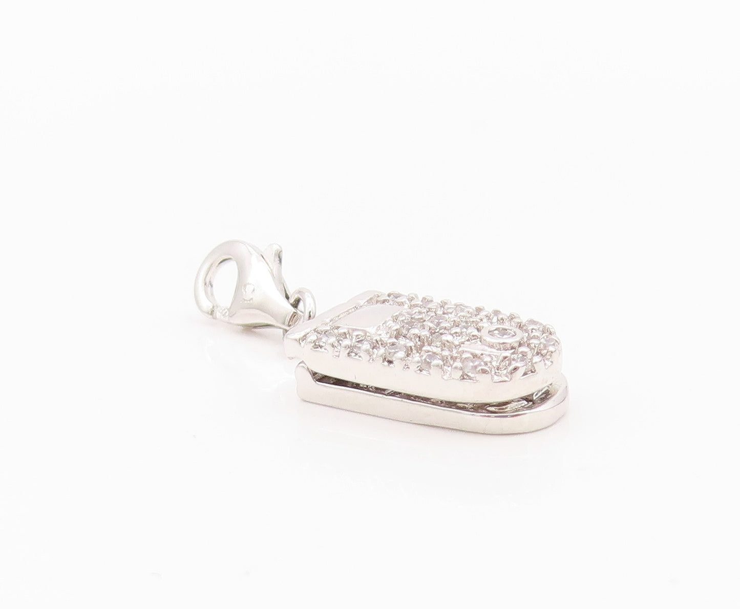 925 Sterling Silver Vintage Pendant Antique CZ Flip Cell Phone OPENS  PT24309