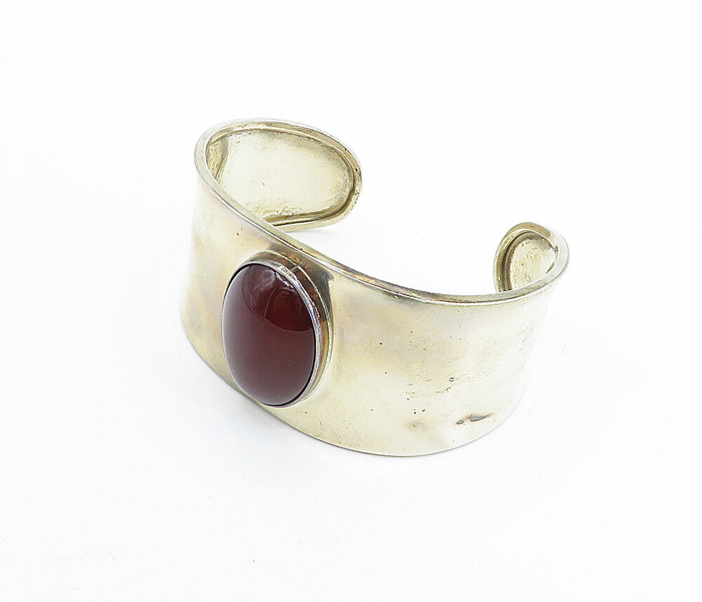 CII MEXICO 925 Silver Vintage Cabochon Cut Carnelian Cuff Bracelet BT3102