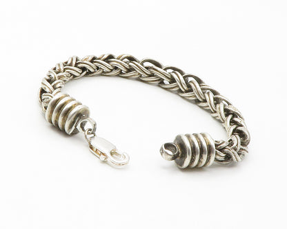 925 Sterling Silver  Vintage Fluted Ends Braided Chain Bracelet  BT5597