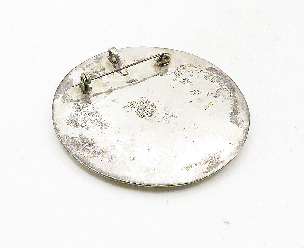 MEXICO 925 Sterling Silver  Vintage Abalone Traditional Brooch Pin  BP3484