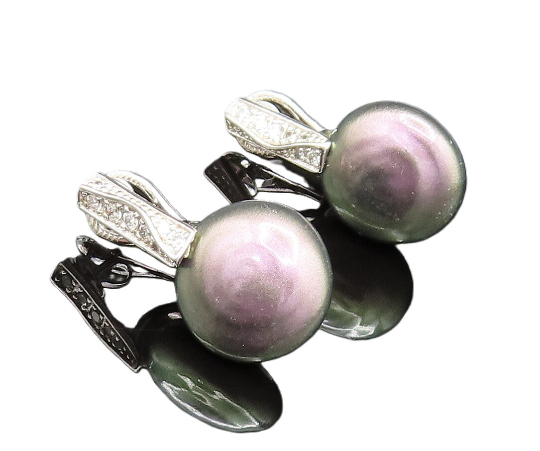 925 Sterling Silver  Vintage Cubic Zirconia Bar & Bead Earrings  EG11923