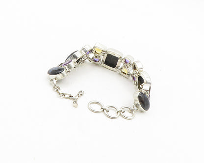925 Sterling Silver  Amethyst Citrine Topaz & Jasper Chain Bracelet  BT7485