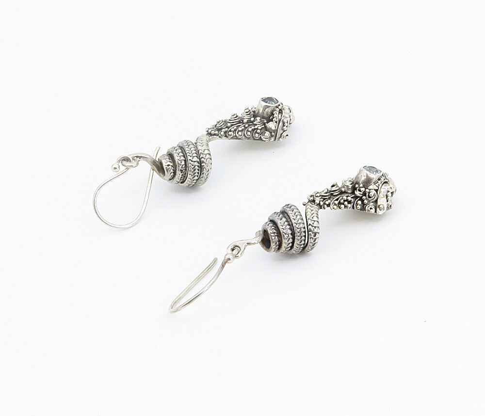 925 Sterling Silver  Vintage Blue Topaz Snake Head Motif Drop Earrings  EG2923