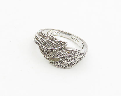 925 Silver  Vintage Genuine Diamonds Angel Wings Motif Band Ring Sz 8  RG18673