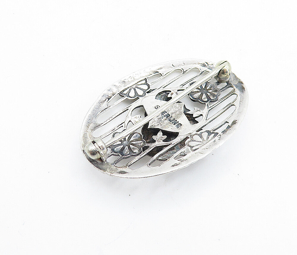 925 Sterling Silver  Vintage Shiny Floral Leaf Open Twist Brooch Pin  BP2555